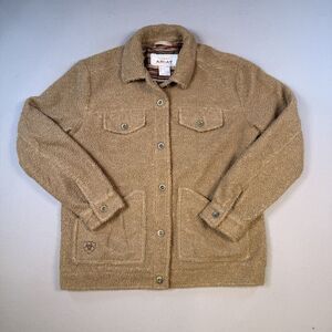 Ariat Teddy Bear Aztec Lined Shacket Womens Small Brown Western Button Up Sherpa